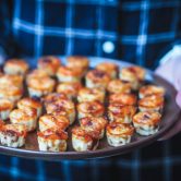 Chorizo flan small bites of the shape of French cannelé for appetizer