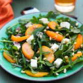 arugura rocket, peach and feta salad with apple cider vinaigrette