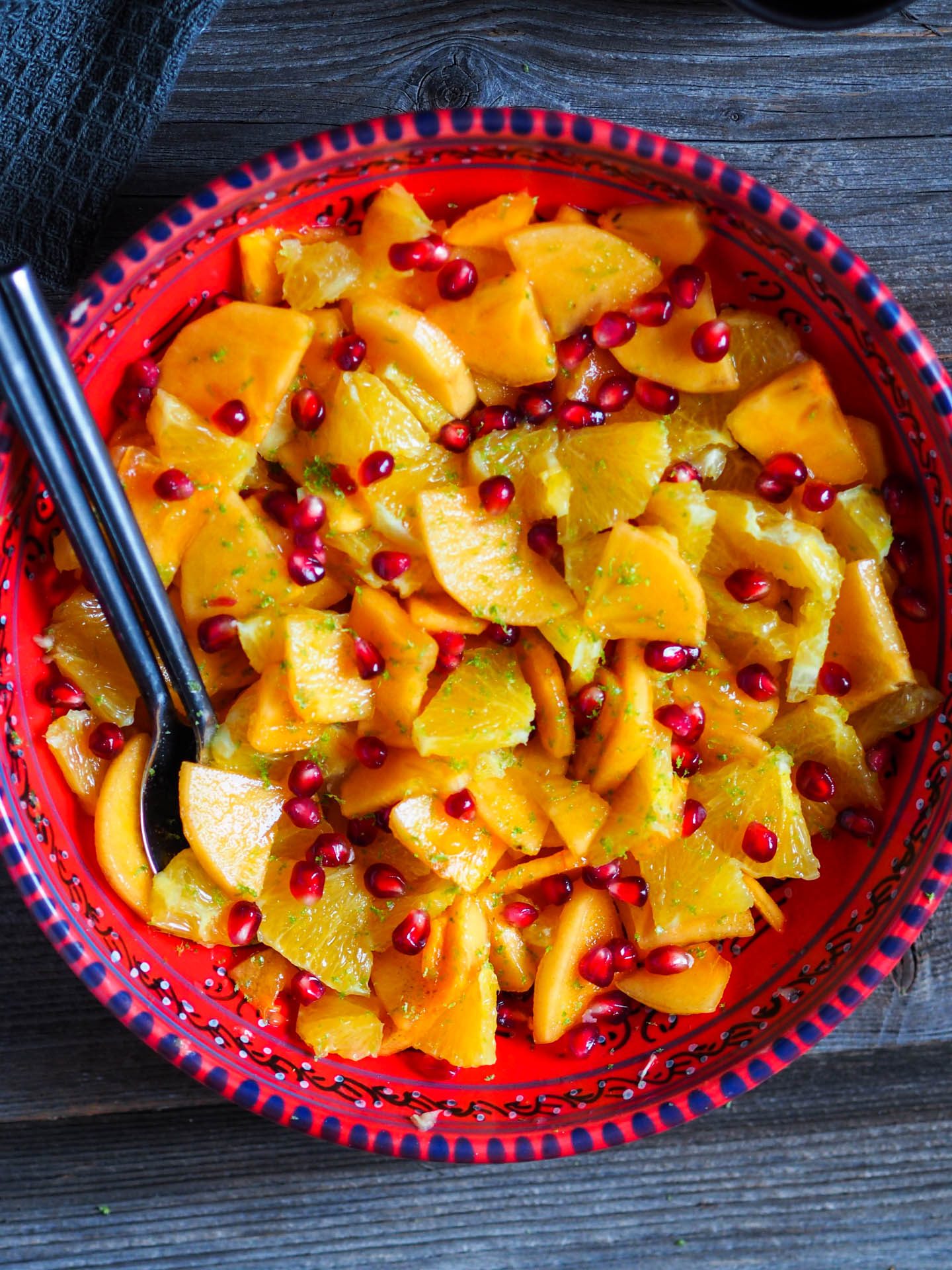 Orange Persimmon Pomegranate Winter Fruit Salad Recipe