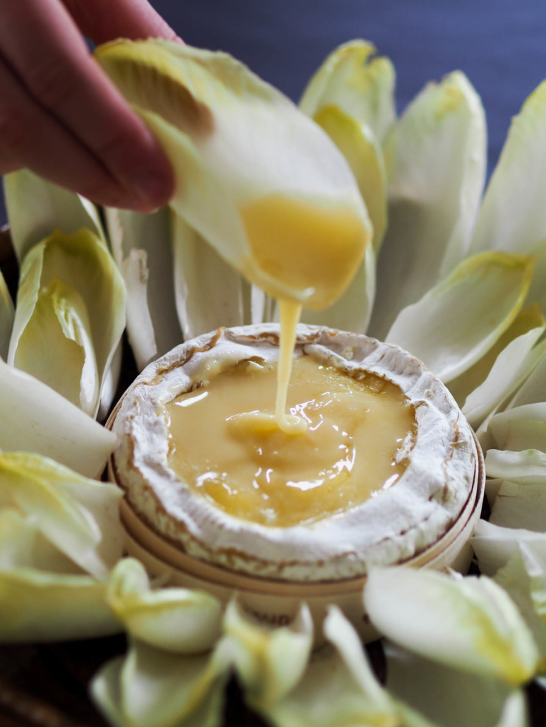Baked camembert or brie the French way with endives