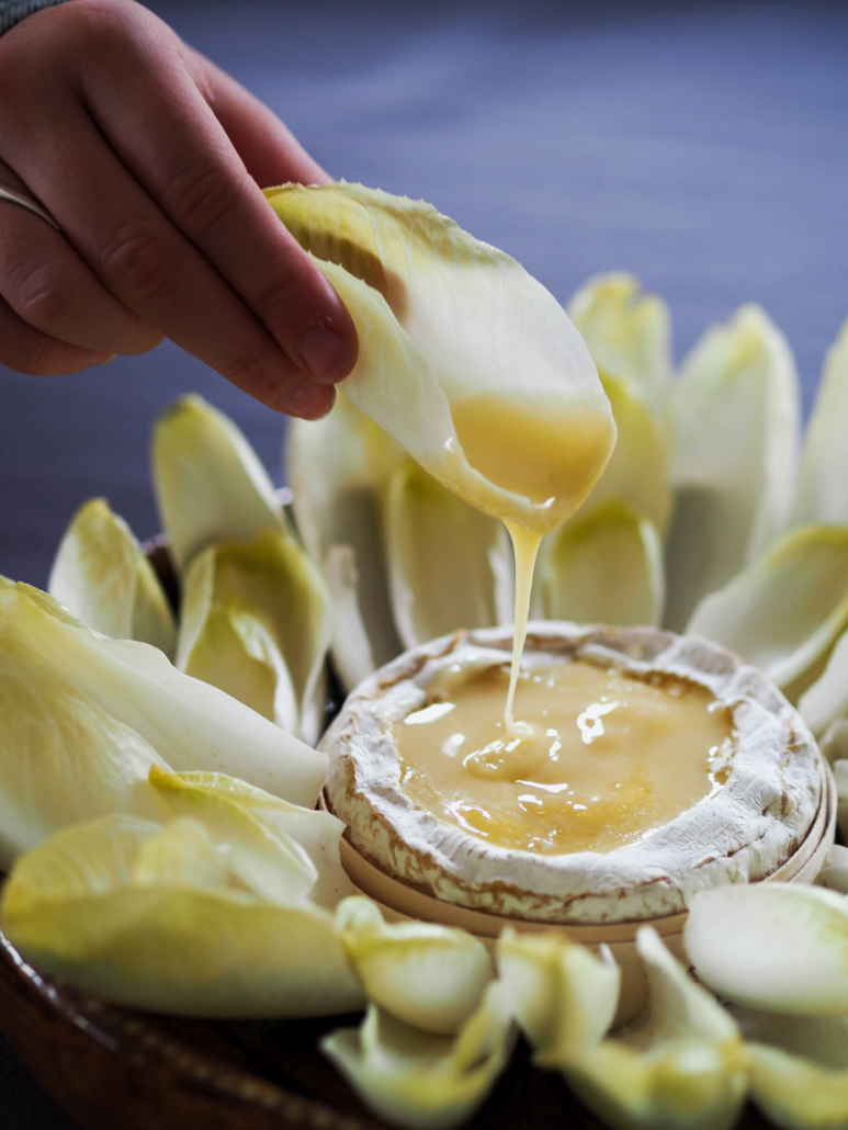 Baked camembert or brie the French way with endives