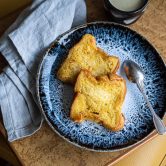 brioche bread French toast with vanilla ice cream