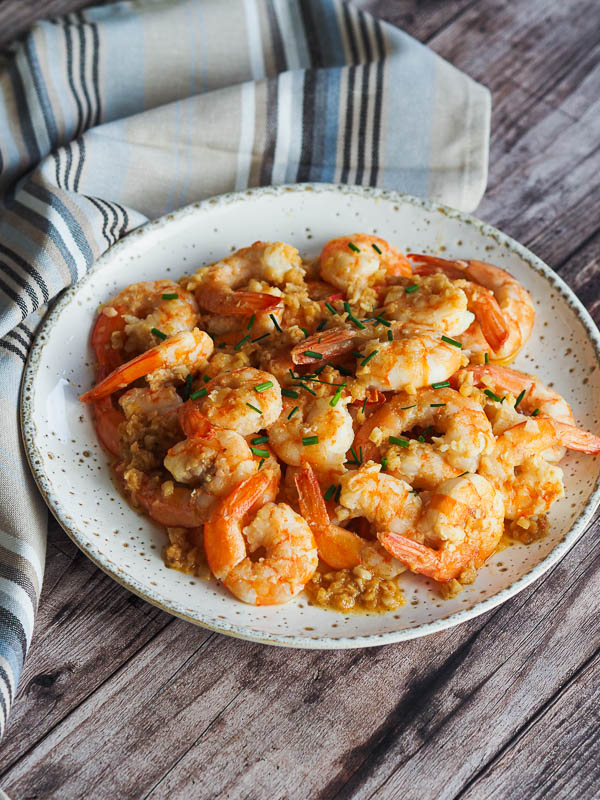 raw shrimp cooked in a butter lemon garlic sauce